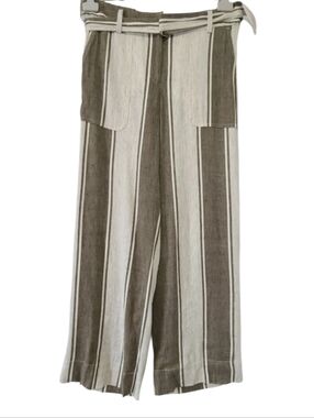 LOFT Gray Striped Wide Leg Cropped Pants Women’s Size S Elastic Waist W/ Belt